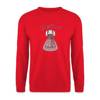 Ersatz Dirndl Lustiger Spruch Bayerische Tradition - Unisex Pullover - Rot - Vorne - Alina (178cm) & Michal (187cm)