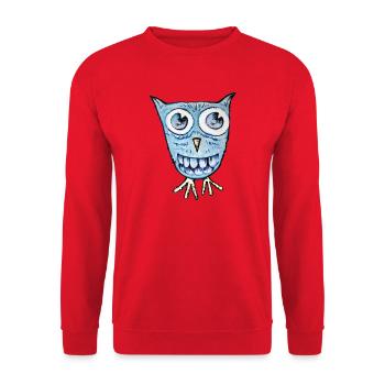 Azurblauer Wide-Eyed Owl Cartoon - Unisex Pullover - Rot - Vorne - Alina (178cm) & Michal (187cm)