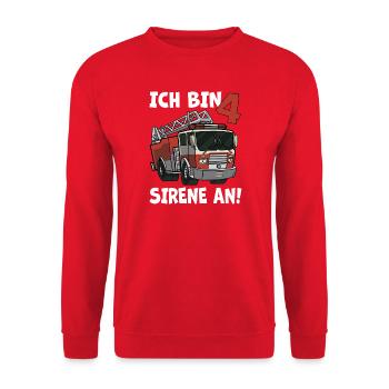 4 Geburtstag Feuerwehr Sirene Feuerwehrauto Motiv - Unisex Pullover - Rot - Vorne - Alina (178cm) & Michal (187cm)