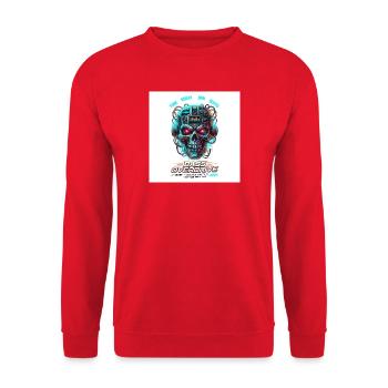 Bass Overdrive // 150 BPM Cyberpunk Skull - Unisex Pullover - Rot - Vorne - Alina (178cm) & Michal (187cm)