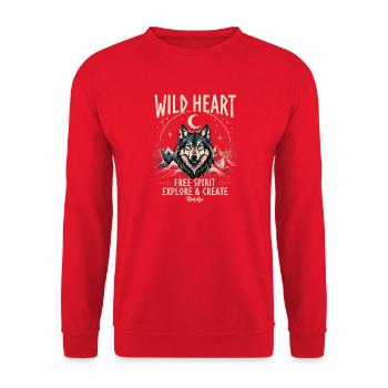 Wolf Wild Heart. Free Spirit  - Unisex Pullover - Rot - Vorne - Alina (178cm) & Michal (187cm)