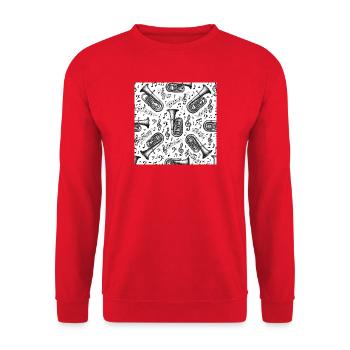Tuba Noten und Musik Ornamente für Tubisten - Unisex Pullover - Rot - Vorne - Alina (178cm) & Michal (187cm)