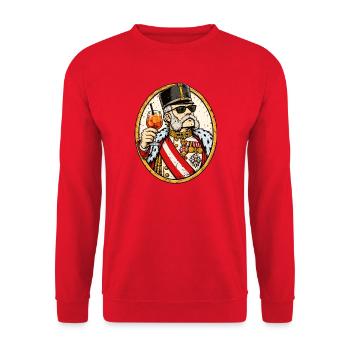 Kaiser Franz Joseph mit Sonnenbrille – K&K - Unisex Pullover - Rot - Vorne - Alina (178cm) & Michal (187cm)