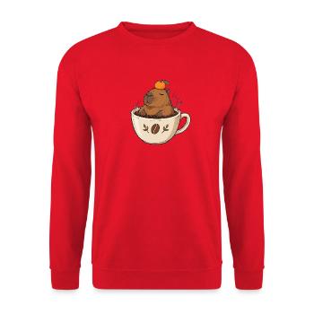 Murmeltier im Kaffee mit Orange - Unisex Pullover - Rot - Vorne - Alina (178cm) & Michal (187cm)