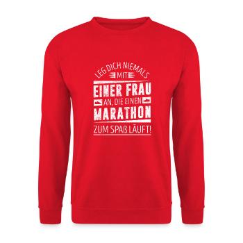 Laufen & Joggen | Frau und Marathon - Unisex Pullover - Rot - Vorne - Alina (178cm) & Michal (187cm)