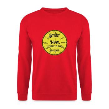 Starte jetzt, es gibt kein zu spät - Unisex Pullover - Rot - Vorne - Alina (178cm) & Michal (187cm)