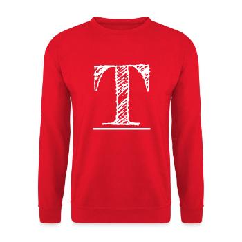 Riesen-T-Buchstabe - von Hand (weiß) - Unisex Pullover - Rot - Vorne - Alina (178cm) & Michal (187cm)