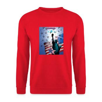 Freiheitsstatue, USA - Unisex Pullover - Rot - Vorne - Alina (178cm) & Michal (187cm)