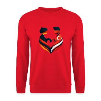 Deutsch-Türkische Liebe - Hochzeitsglück - Unisex Pullover - Rot - Vorne - Alina (178cm) & Michal (187cm)