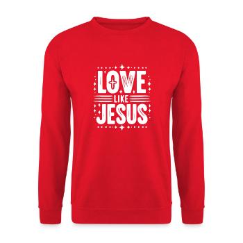 Liebe ist Jesus - Unisex Pullover - Rot - Vorne - Alina (178cm) & Michal (187cm)
