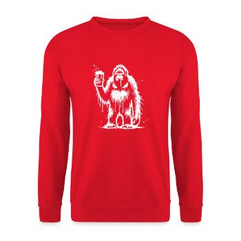 Orang-Utan mit Bier - Unisex Pullover - Rot - Vorne - Alina (178cm) & Michal (187cm)
