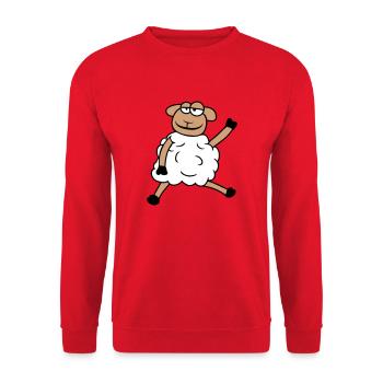 sheep sitting waving greeting happy smiling cool - Unisex Sweatshirt - red - Front - Alina (178cm) & Michal (187cm)