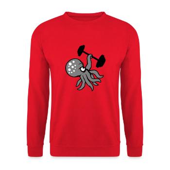 Oktopus Bodybuilder Muskelaufbau Fitnessstudio Gym - Unisex Pullover - Rot - Vorne - Alina (178cm) & Michal (187cm)