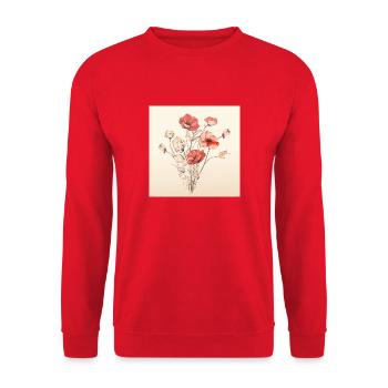 one line art flowers in hand - Unisex Pullover - Rot - Vorne - Alina (178cm) & Michal (187cm)
