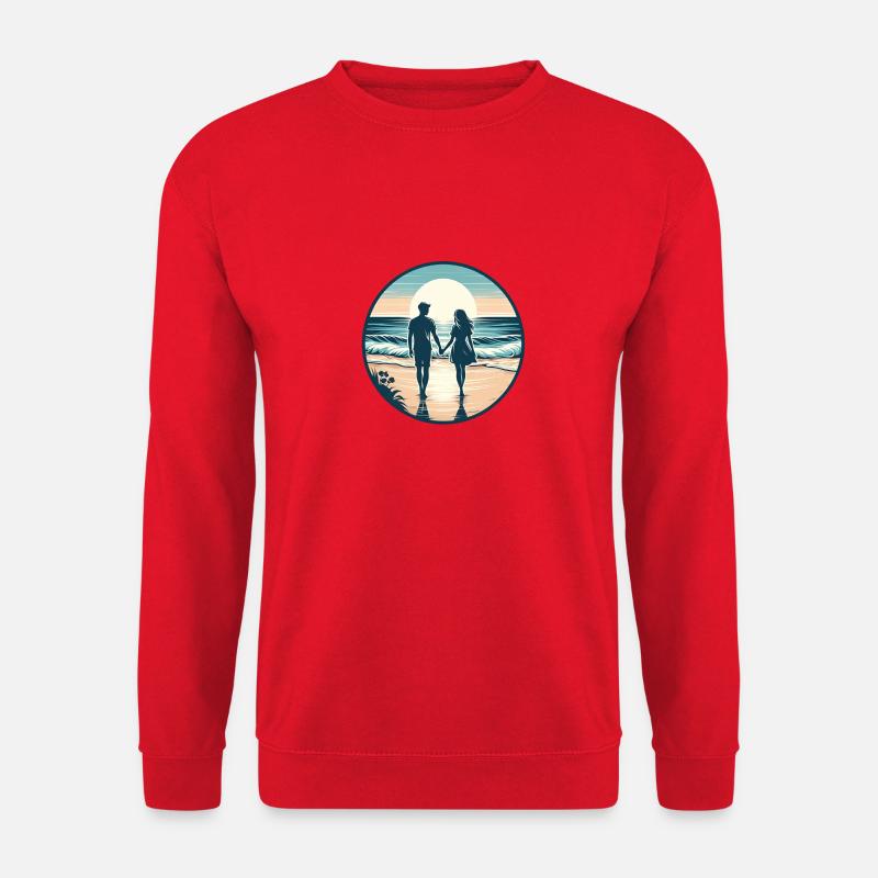Beachside Bliss: Romantischer Strandspaziergang - Unisex Pullover - Rot
