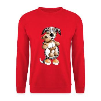 Australian Shepherd avec ours en peluche - Sweat-shirt Unisexe - rouge - Devant - Alina (178cm) & Michal (187cm)