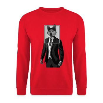 Chien husky avec des vêtements de costume dans le cadre de l’image - Sweat-shirt Unisexe - rouge - Devant - Alina (178cm) & Michal (187cm)