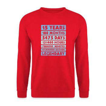 15 years legendary - Anniversary - Company - Anniversary - Unisex Sweatshirt - red - Front - Alina (178cm) & Michal (187cm)