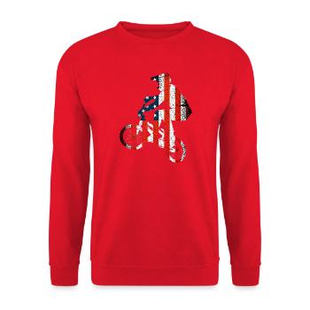 Stars and Stripes Biker Silhouette - Unisex Pullover - Rot - Vorne - Alina (178cm) & Michal (187cm)