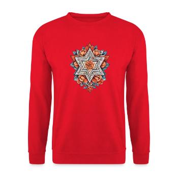 Jewish Star with Flowers - Unisex Sweatshirt - red - Front - Alina (178cm) & Michal (187cm)