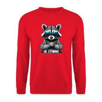 Kleiner Waschbär mit Sonnenbrille  - Unisex Pullover - Rot - Vorne - Alina (178cm) & Michal (187cm)