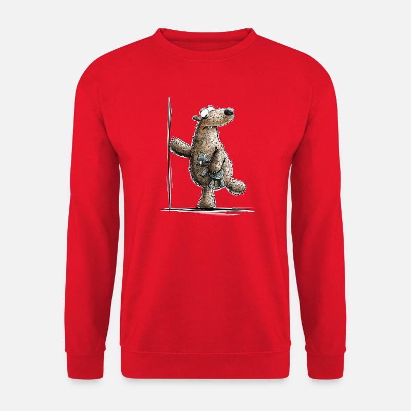 Funny brown bear with cuddly toy - Unisex Sweatshirt - red