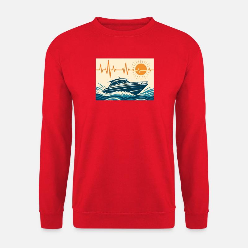 Maritime Sonnenuntergang mit Motorboot - Unisex Pullover - Rot