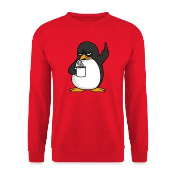 Pinguin Kaffee Kaffeeliebhaber Büro Mittelfinger - Unisex Pullover - Rot - Vorne - Alina (178cm) & Michal (187cm)