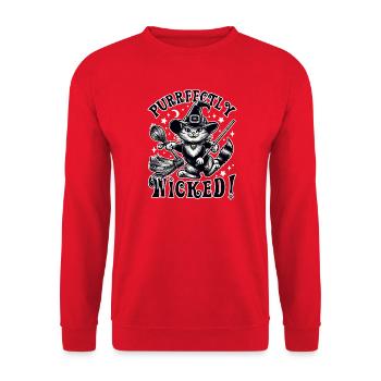 Witch Cat – Purrfectly Wicked Halloween Magic - Unisex Sweatshirt - red - Front - Alina (178cm) & Michal (187cm)
