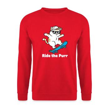 PurrRide Skate Cat with Sunglasses - Unisex Sweatshirt - red - Front - Alina (178cm) & Michal (187cm)