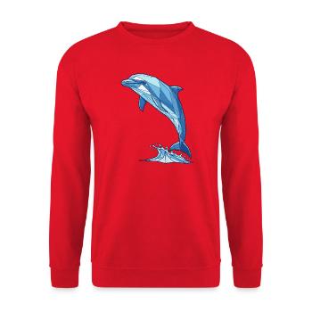 Geometric Dolphin in Blue - Unisex Sweatshirt - red - Front - Alina (178cm) & Michal (187cm)