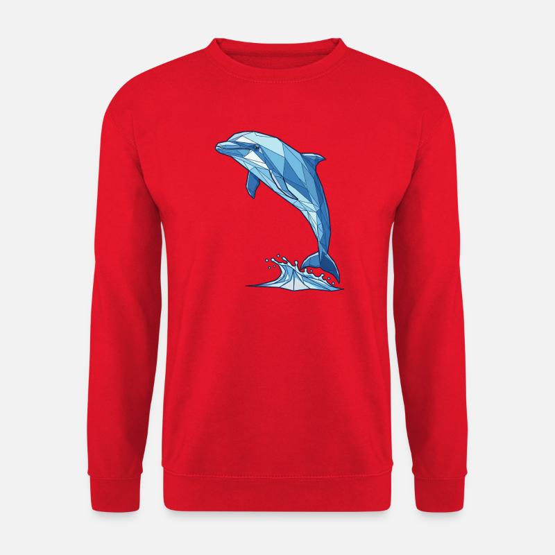 Geometrischer Delfin in Blau - Unisex Pullover - Rot