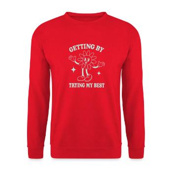 S’en sortir en faisant de mon mieux – Dicton de style rétro - Sweat-shirt Unisexe - rouge - Devant - Alina (178cm) & Michal (187cm)
