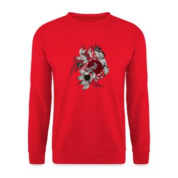 Roter Kreis mit silbernen Blättern - Unisex Pullover - Rot - Vorne - Alina (178cm) & Michal (187cm)