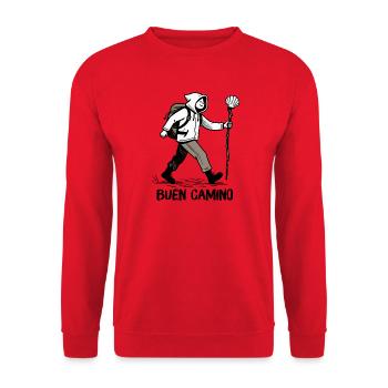 Pilgrim on the Camino de Santiago - Unisex Sweatshirt - red - Front - Alina (178cm) & Michal (187cm)