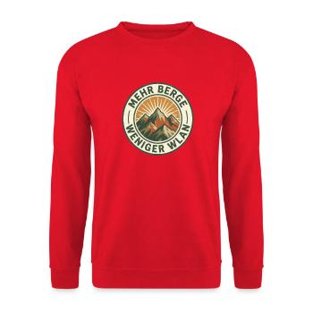 Weniger WLAN mehr Berge - Unisex Pullover - Rot - Vorne - Alina (178cm) & Michal (187cm)