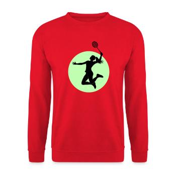 Badminton Spielerin Silhouette – Smash Power - Unisex Pullover - Rot - Vorne - Alina (178cm) & Michal (187cm)
