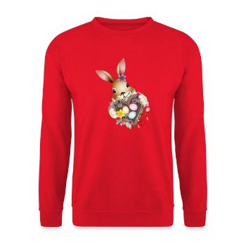 Un joli lapin de Pâques avec un cœur et un panier de Pâques - Sweat-shirt Unisexe - rouge - Devant - Alina (178cm) & Michal (187cm)