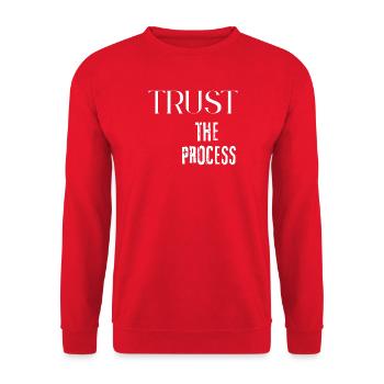 Vertraue dem Prozess - Unisex Pullover - Rot - Vorne - Alina (178cm) & Michal (187cm)