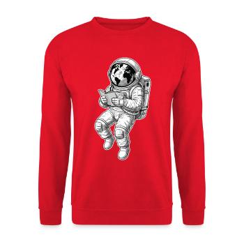 Astronaut Reading Space Earth - Unisex Pullover - Rot - Vorne - Alina (178cm) & Michal (187cm)