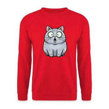 Überraschungskatze Cartoon - Unisex Pullover - Rot - Vorne - Alina (178cm) & Michal (187cm)