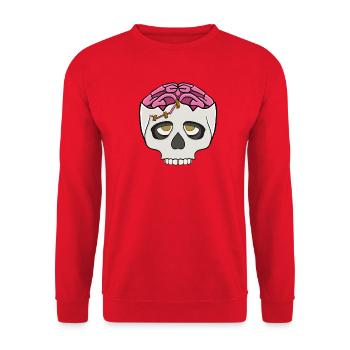 Pinkes Gehirn im Schädel  - Unisex Pullover - Rot - Vorne - Alina (178cm) & Michal (187cm)
