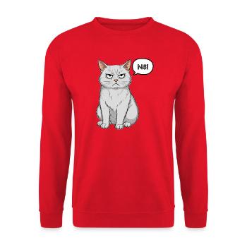 Grimmige Katze - einfach "Nö" - Unisex Pullover - Rot - Vorne - Alina (178cm) & Michal (187cm)