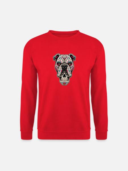 Bunter Bulldoggenschädel-Floral - Unisex Pullover - Rot