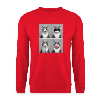 Katzen Graue Tabby Katze - Unisex Pullover - Rot - Vorne - Alina (178cm) & Michal (187cm)