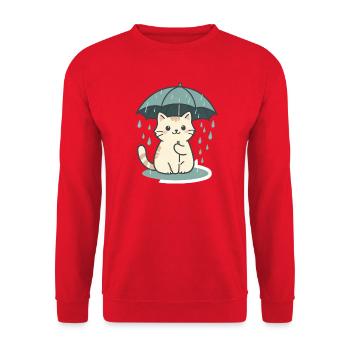 Umbrella Cat – Cosy Rain Day - Unisex Pullover - Rot - Vorne - Alina (178cm) & Michal (187cm)