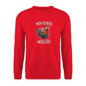 ’Nen Scheiß Muss Ich Hahn Hühner Bauernhof Humor - Unisex Pullover - Rot - Vorne - Alina (178cm) & Michal (187cm)