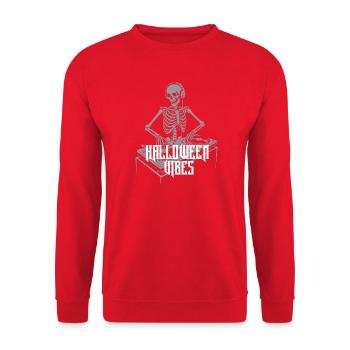 Skeleton DJ Halloween Vibes - Unisex Pullover - Rot - Vorne - Alina (178cm) & Michal (187cm)