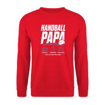 Handballpapa Geschenk – Saison für Saison - Unisex Pullover - Rot - Vorne - Alina (178cm) & Michal (187cm)