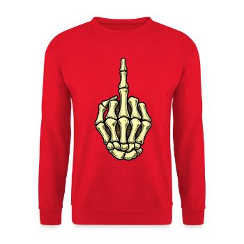 Skeletthand Mittelfinger - Unisex Pullover - Rot - Vorne - Alina (178cm) & Michal (187cm)